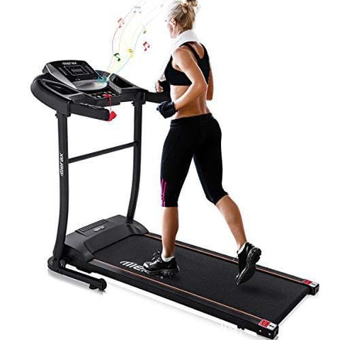 Merax Electric Folding Treadmill – Easy Assembly Fitness Motorized Running Jogging Machine with Speakers for Home Use, 12 Preset Programs (Black)
