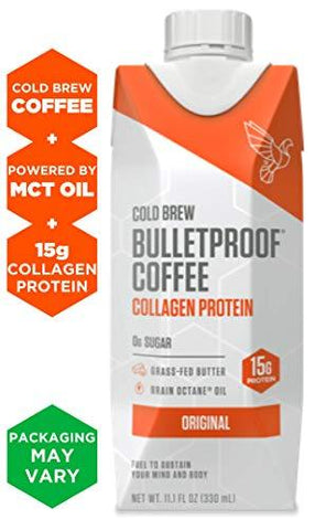 Bulletproof Cold Brew Coffee Plus Collagen, Original Flavor, Keto Friendly, Sugar Free, with Brain Octane oil and Grass-fed Butter (12 Pack)