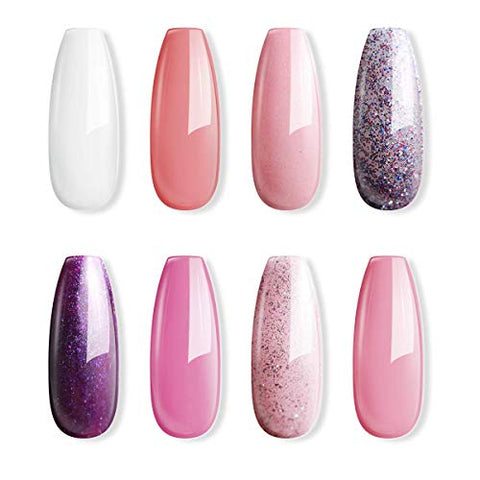 AZUREBEAUTY Gel Nail Polish Set - Pink Purple Glitter Colors Soak Off UV LED Gel Polish Kit 8 PCS 0.24 OZ