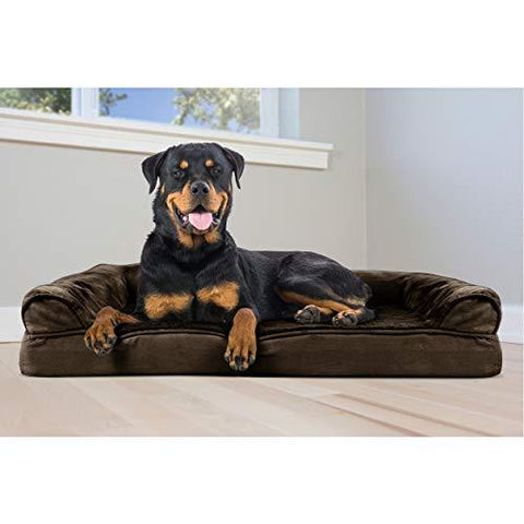 FurHaven Pet Dog Bed | Orthopedic Plush & Suede Sofa-Style Couch Pet Bed for Dogs & Cats, Espresso, Jumbo