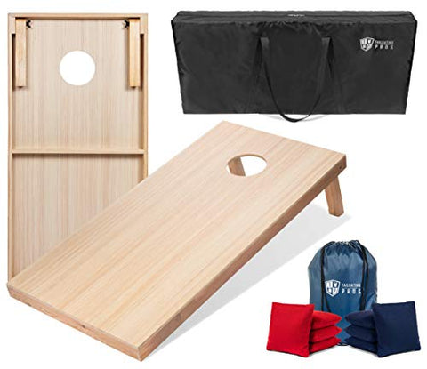 Tailgating Pros 4'x2' & 3'x2' Premium Woodgrain Cornhole Game w/Carrying Case & Set of 8 Corn Hole Bags - 150+ Color Combos! Optional LED Lights