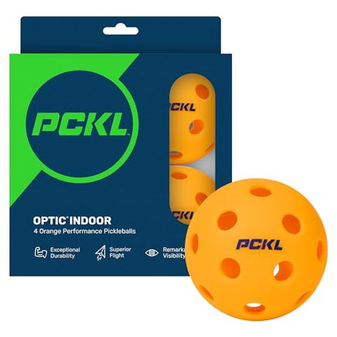 PCKL Optic Speed Pickleball Balls | Indoor & Outdoor | 4 Pack of Balls | Built to USAPA Specifications (Indoor Orange)
