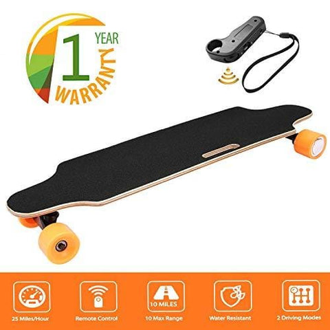 35.4" Electric Skateboard 10km Range 250W Hub-Motor 2.9" Wheels Longboard with Remote Controller Waterproof IP54 (Orange)