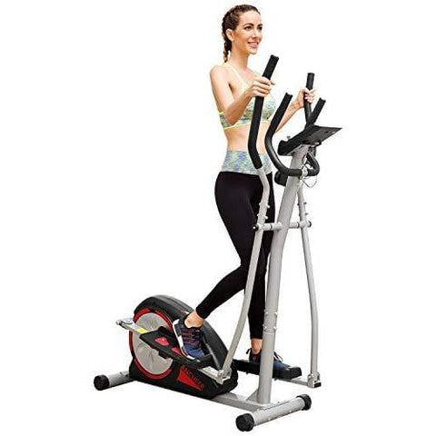 ANCHEER Elliptical Machine Trainer Magnetic Smooth Quiet Driven with LCD Monitor and Pulse Rate Grips (Black - Classic)