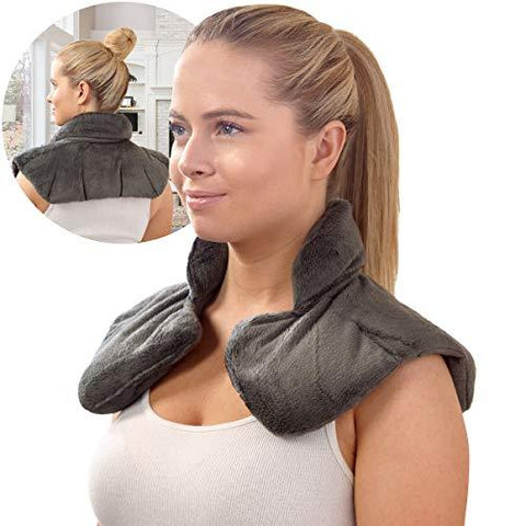 Sharper Image Neck and Shoulder Wrap Pillow Hot and Cold Microwavable Heating Pad with Herbal Aromatherapy for Muscle Pain and Tension Relief Therapy, Cold Compress, Natural Lavender Scent (Gray)