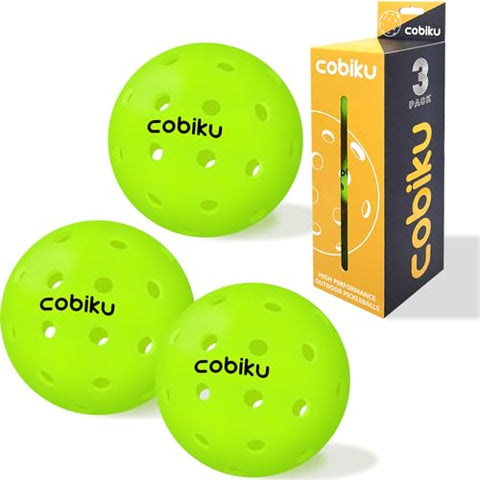 COBIKU Premium Outdoor Pickleballs Balls 3Pack - USAPA Approved Tournament and Competition Pickleball with Perfectly Balanced and Visibility, 40 Hole Pickleball Ideal for All Skill Levels - Neon Green