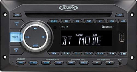 Jensen JWM40 AM/FM|DVD|CD|USB|AUX| Bluetooth (A2DP & AVRCP) Wallmount Stereo, 2-Speaker Zone / 4 Speakers, Plays: CD, CD-R, CD-RW, DVD, DVD+RW, DVD-RW, DVD-Video, MPEG-4, VCD, JPEG, CD-DA, MP3, WMA