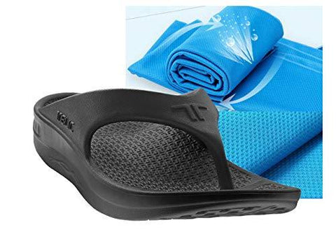 Telic Unisex Arch Support Flip Flops & Bob Sports Towel Shoe | $55 Value Midnight Black