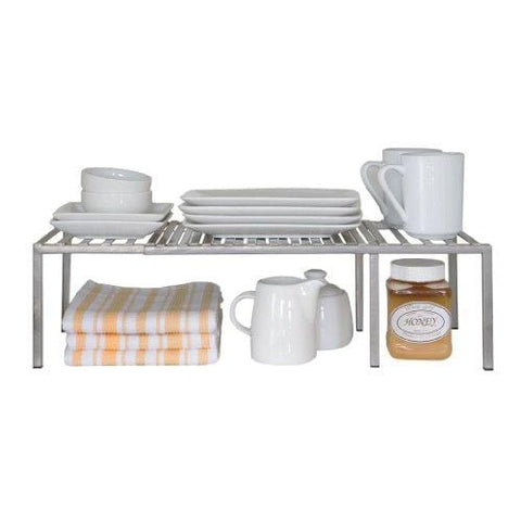 Seville Classics Iron Slat Expandable Kitchen Counter and Cabinet Shelf, Satin Pewter