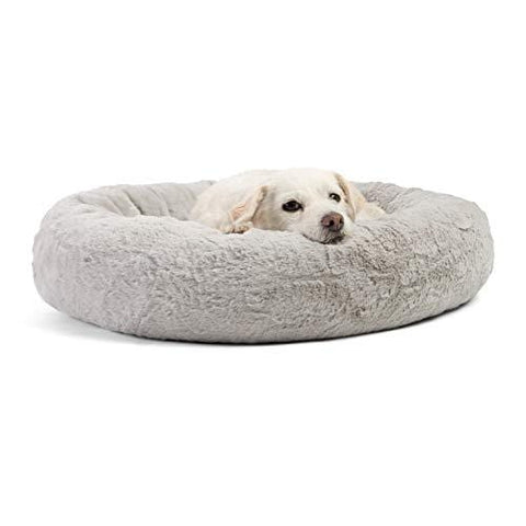 Best Friends by Sheri Luxury Faux Fur Donut Cuddler (23x23), Gray - Small Round Donut Cat and Dog Cushion Bed, Orthopedic Relief