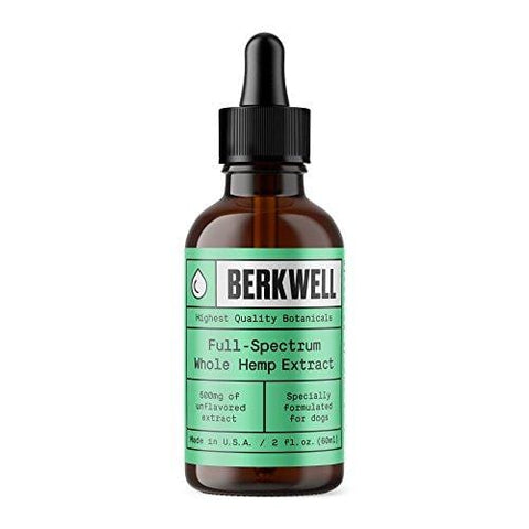 Berkwell Pure Whole Hemp Extract Oil for Dogs - 500mg 2oz - Supports Mobility and Calmness - Authentic USA Made Human-Grade Ingredients