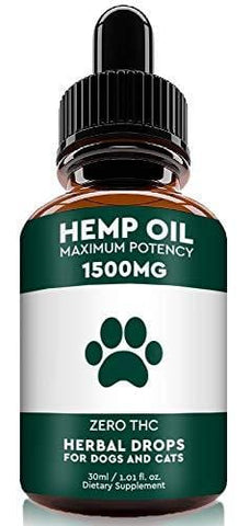 Hemp Oil for Dogs and Cats - USA Made 1500MG Organic Hemp Extract - Joint Pain Relief - Anxiety Relief for Dogs & Cats, Hip & Joint Health Support - with Vitamin A, D and Omega-3, 6