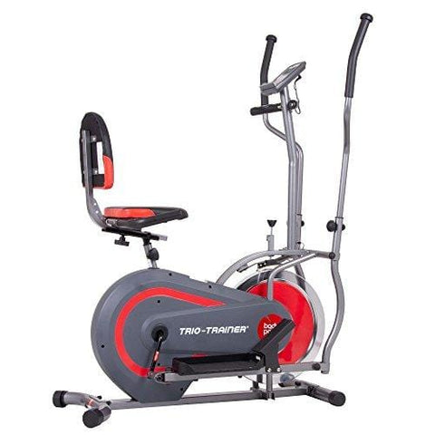 Body Power Trio Trainer Machine 3 in 1 Elliptical Trainer Upright Bike and Recumbent Bike with Weighted Chrome Wheel BRT5118