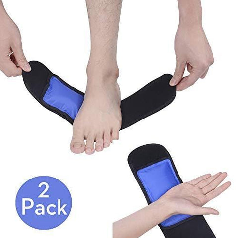 Foot&Ankle Ice Pack Wrap-2 Gel Packs for Pain Relief -Hot/Cold Therapy for Injuries, Sprains, Muscle Pain,Reusable Freezable and Adjustable (14"×3")