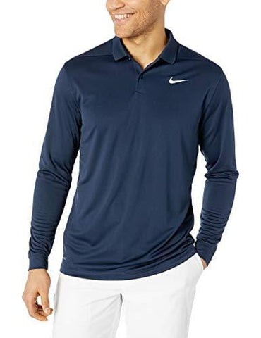 Nike Men's Dry Victory Polo Long Sleeve, Obsidian/Flight Silver, Medium