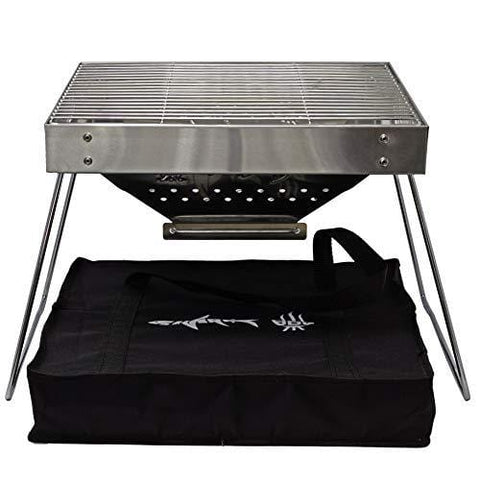 Portable Charcoal Grill for Camping Cooking with Carry Bag Small BBQ Pit Stainless Steel Mini Folding Grilling Stove for Travel, Picnic, RV, Fishing, Hunting or Job Site