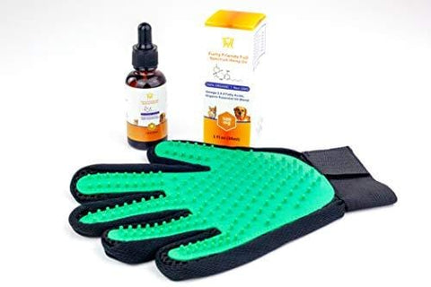 FurryFriends Full Spectrum Hemp Oil for Dogs Cats and Horses 500 mg W/Grooming Glove All Natural Pain Relief Extract Stress Anxiety Arthritis Calming Joint Health Separation Treatment Organic Bundle
