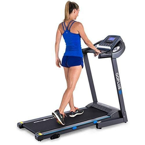 Goplus 2.25HP Electric Folding Treadmill with Incline, Walking Running Jogging Fitness Machine with Blue Backlit LCD Display for Home & Gym Cardio Fitness (Black Jaguar Ⅲ)