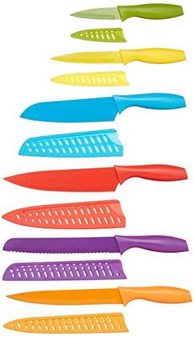 AmazonBasics 12-Piece Colored Kitchen Knife Set