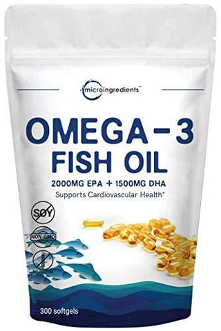 Triple Strength Omega-3 Fish Oil, 3750mg Per Serving, 300 Softgels, High EPA 2000mg | DHA 1500mg, Strongly Supports Cognitive Health and Cardiovascular Function, Non-GMO and Made in USA