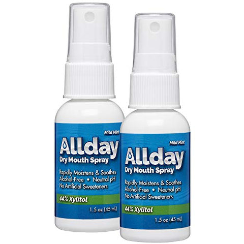 Allday 100% Xylitol-Sweetened Dry Mouth Spray, 1.5 oz Bottle (Pack of 2)