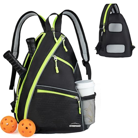 Overmont Pickleball Bag - Pickleball Sling Bags for Women Men - Adjustable Pickleball Paddle Bag - Pickleball Backpack with Fence Hook/Water Bottle Holder - Large Unisex Pickleball Gear Bag