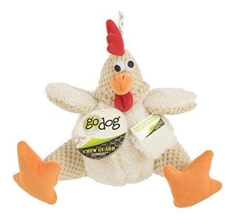 goDog Checkers Fat Rooster With Chew Guard Technology Tough Plush Dog Toy, White, Large