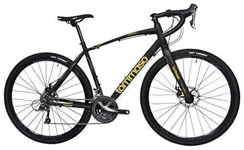 Tommaso Sterrata Shimano Claris R2000 Gravel Adventure Bike with Disc Brakes, Extra Wide Tires, and Carbon Fork Perfect for Road Or Dirt Trail Touring, Matte Black - Extra Large