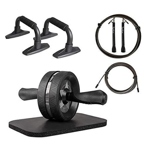 Syntus Upgraded 6-in-1 AB Roller Wheel with Knee Pad Push Up Bars Handles Grips Adjustable Skipping Jump Rope, Home Gym Workout Exercise Equipment for Men Women Boxing MMA Fitness Training (Grey)