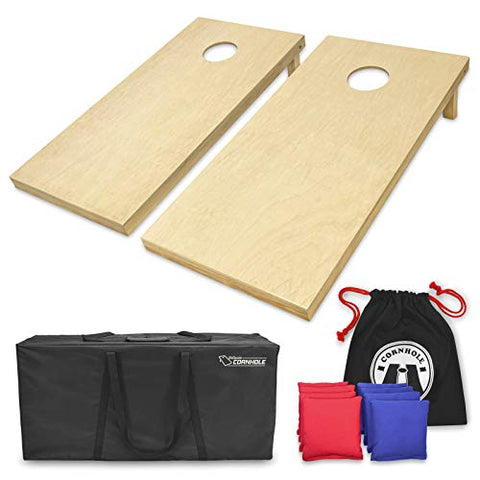 GoSports Solid Wood Premium Cornhole Set - Choose Between 4'x2' or 3'x2' Game Boards, Includes Set of 8 Corn Hole Toss Bags, Regulation Size (4ft x 2ft)
