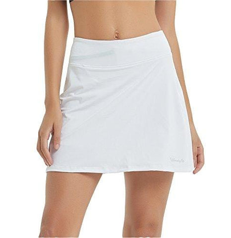 Ubestyle UPF 50+ Women's Active Athletic Skort Performance Skirt with Pockets for Running Tennis Golf Workout (White, XXL)