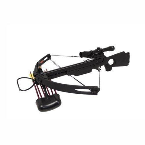 Spider 150 lb Compound Crossbow 4x32 Scope + Extra Arrows + Quiver + Rope Cocking Device + Broadheads Package (Black)