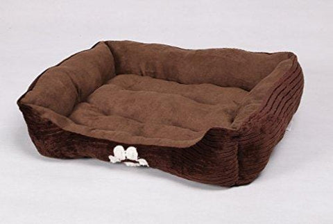 long rich HappyCare Textiles Reversible Rectangle Pet Bed with Dog Paw Printing, Coffee