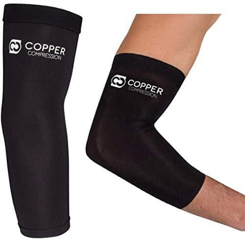 Copper Compression Recovery Elbow Sleeve - Guaranteed Highest Copper Content Elbow Brace for Tendonitis, Golfers Elbow, Tennis Elbow, Arthritis. Copper Infused Fit Elbow Support Arm Sleeves Men Women