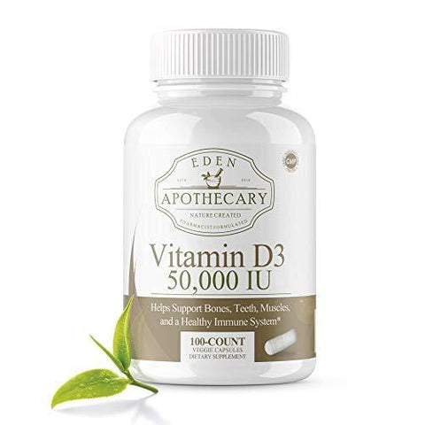 Vitamin D3 50,000 IU units for Bones Teeth Muscles and Immune System - High Potency Dose Vit D Vegetarian Approved Health Supplement - Pharmacist created and approved - 100 count