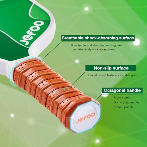 Jefoo Pickleball Paddles, Carbon Fiber & Fiberglass Pickleball Paddles Set of 2 with 4 Pickleball Balls - Perfect Pickleball Paddle Gift for Men Women