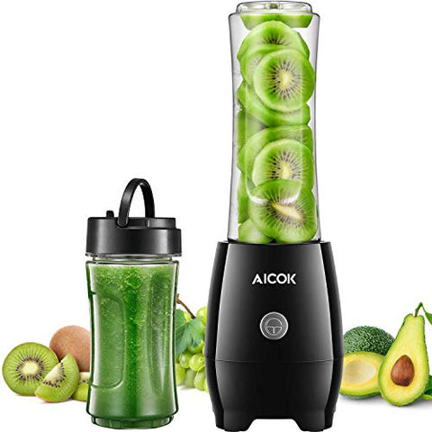Aicok Personal Blender for Shakes and Smoothies with 2 BPA Free Portable Travel Cups and Spout Lids, 300W Smoothies Blenders for Milkshake, Fruit Vegetables Drinks and Baby Food