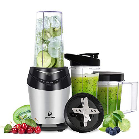 Blender 800W Smoothie Blender Mini High-Speed Personal Blender/Mixer Bullet Blender for Shakes and Smoothies Juices Nuts Coffee Bean Baby Food with 3pcs BPA-Free Portable Travel Blender Bottles in Silver