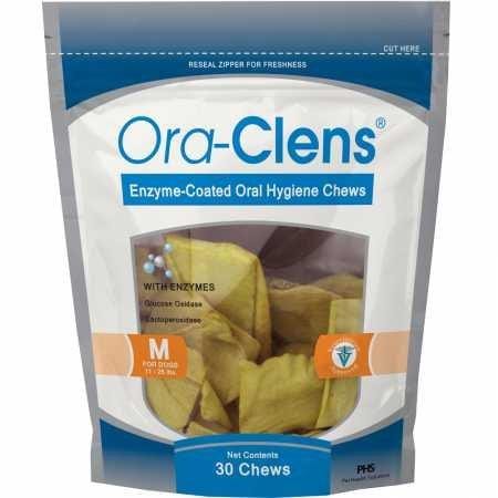 Ora-Clens Medium Oral Hygiene Chews for Dogs - Remove Plaque, Tartar and Bacteria - Blend of Enzymes - Optimize Oral Health - Freshen Breath - 30 Chews