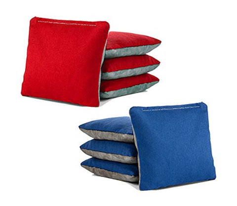 Tailgating Pros Pro-Style Two-Sided Cornhole Bags Slick & Stick Resin Filled Suede and Duck Canvas Set of 8-20+ Color Combos - (Red/Grey Suede & Royal/Grey Suede)