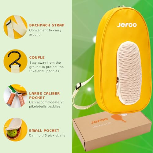 Jefoo Pickleball Paddles, Carbon Fiber & Fiberglass Pickleball Paddles Set of 2 with 4 Pickleball Balls - Perfect Pickleball Paddle Gift for Men Women