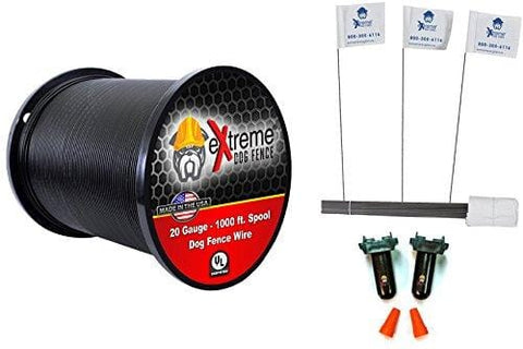 20 Gauge Wire 1000 Kit - Pet Containment Wire Setup Kit Compatible with Every in-Ground Fence System for Dogs - Includes 4 Splices and 100 Training Flags Bundle