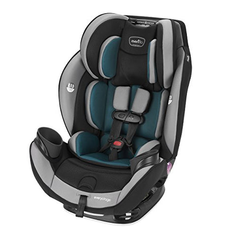 Evenflo EveryStage DLX All-in-One Car Seat, Reclining Car Seat,Infant Convertible & Booster Seat,Grows with Child Up to 120 pounds, Angled for Comfort & Safety, 3-Times-Tighter Installation, Reef Blue