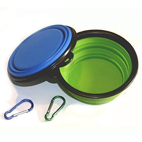 COMSUN 2-Pack Collapsible Dog Bowl, Food Grade Silicone BPA Free, Foldable Expandable Cup Dish for Pet Cat Food Water Feeding Portable Travel Bowl Blue and Green Free Carabiner ¡