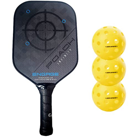 Engage Poach Infinity Second Generation Pickleball Paddle (Standard Weight 8.0 – 8.5 oz) & Onix 3-Pack Fuse G2 Pickleballs & Pickleball Tips Bundle Set – Racket for Control, Feel, Spin (Blue)