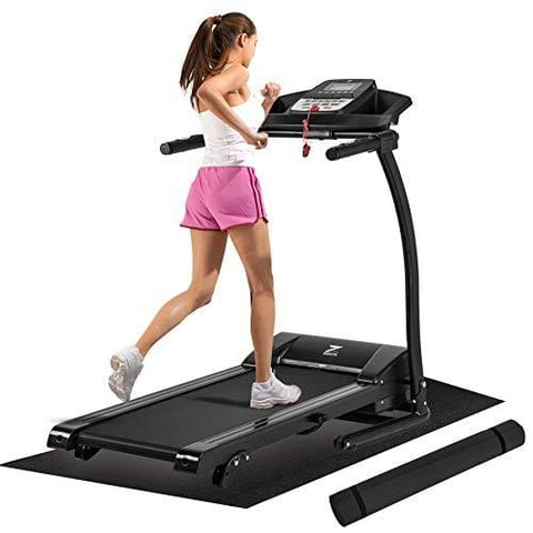 ZELUS Folding Treadmill Electric Motorized Running Machine with Downloadable Sports App Control Walking & Running OR Treadmill Mat, Cup Holder, MP3 Player & Wheels Easy (Upgraded Treadmill with Mat)