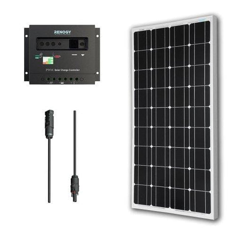 Renogy 100 Watts 12 Volts Monocrystalline Solar Panel Bundle Kit with 30A Negative ground Charge Controller+9in MC4 Adaptor Kit