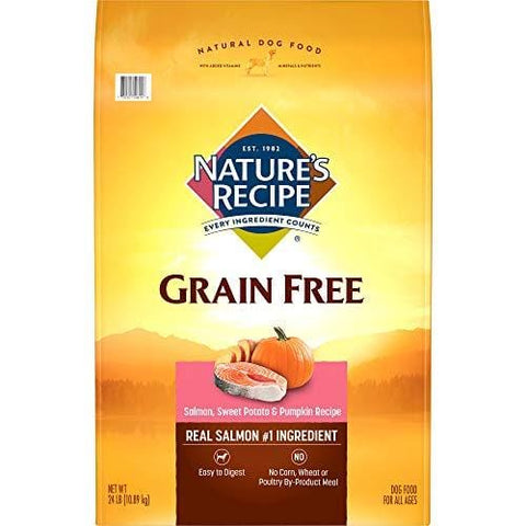 Nature's Recipe Grain Free Easy To Digest Dry Dog Food, Salmon, Sweet Potato & Pumpkin Recipe, 24 lb