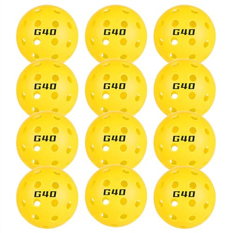 GoldPig Outdoor Pickleball Balls 40 Holes Pickleballs 12 Pack Durable Pickle Balls for All Types of Pickleball Paddles Wood & Concrete Floor Tennis Court with 1 Carry Bag & 2 Handle Straps
