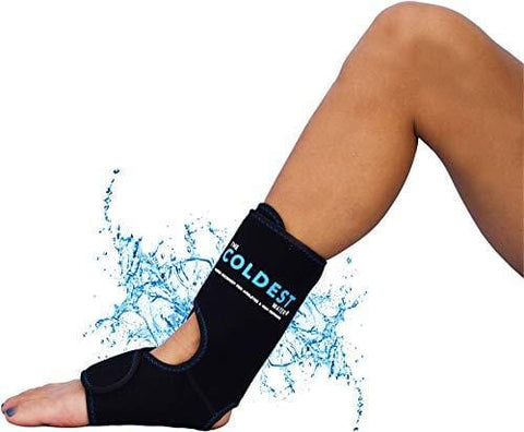 The Coldest Foot Ankle Achilles Pain Relief Ice Wrap with 2 Cold Gel Packs | Best for Achilles Tendon Injuries, Plantar Fasciitis, Bursitis & Sore Feet Built for Cold Therapy (Black XS-XL)